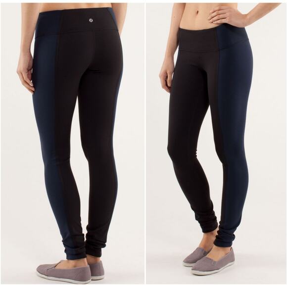LULULEMON Two-Tone Wunder Under Pant Bonded Stripe Black Blue Leggings Gym | 4 - Picture 1 of 7